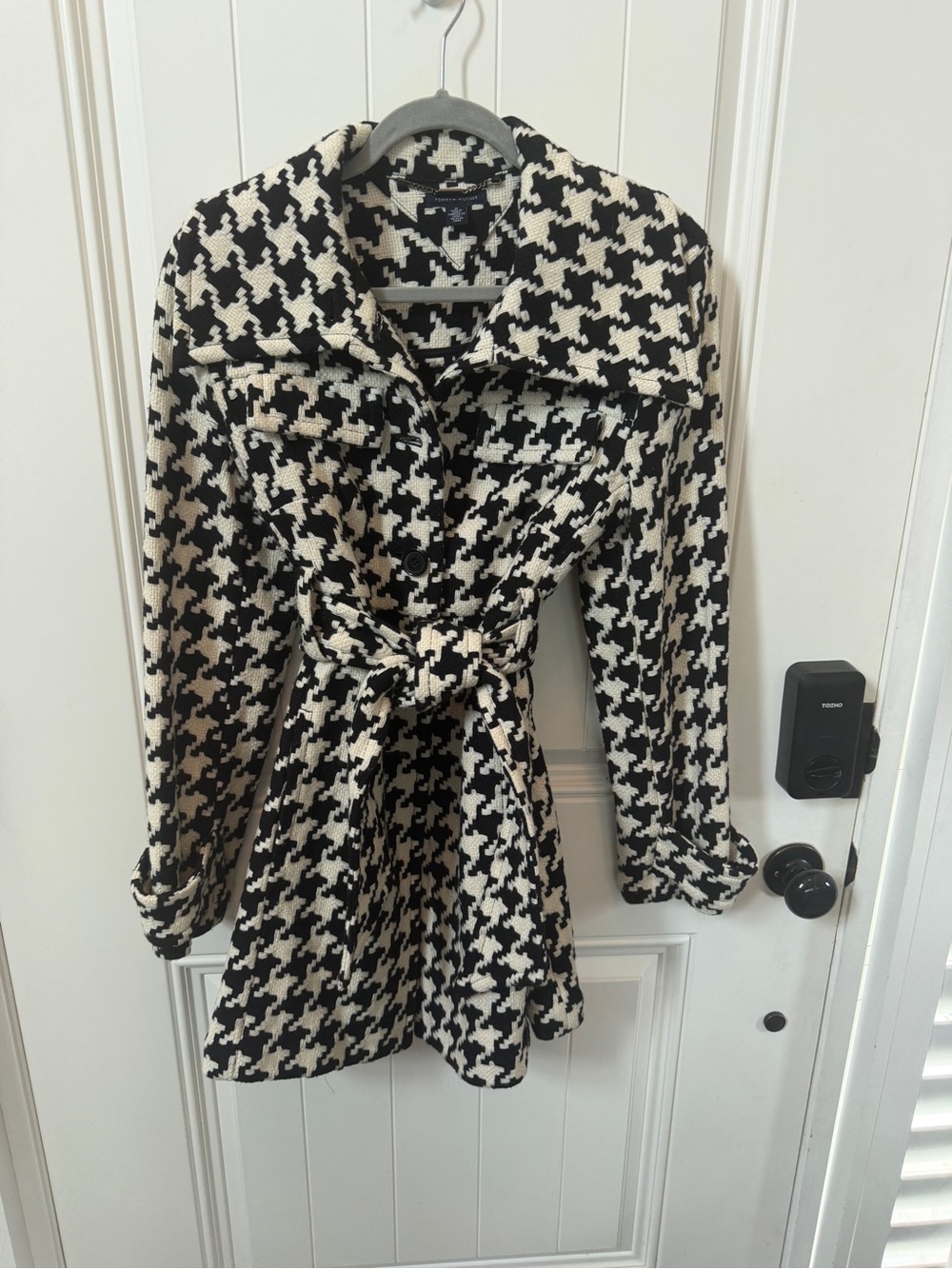 Tommy Hilfiger Black and White Houndstooth Trench Coat